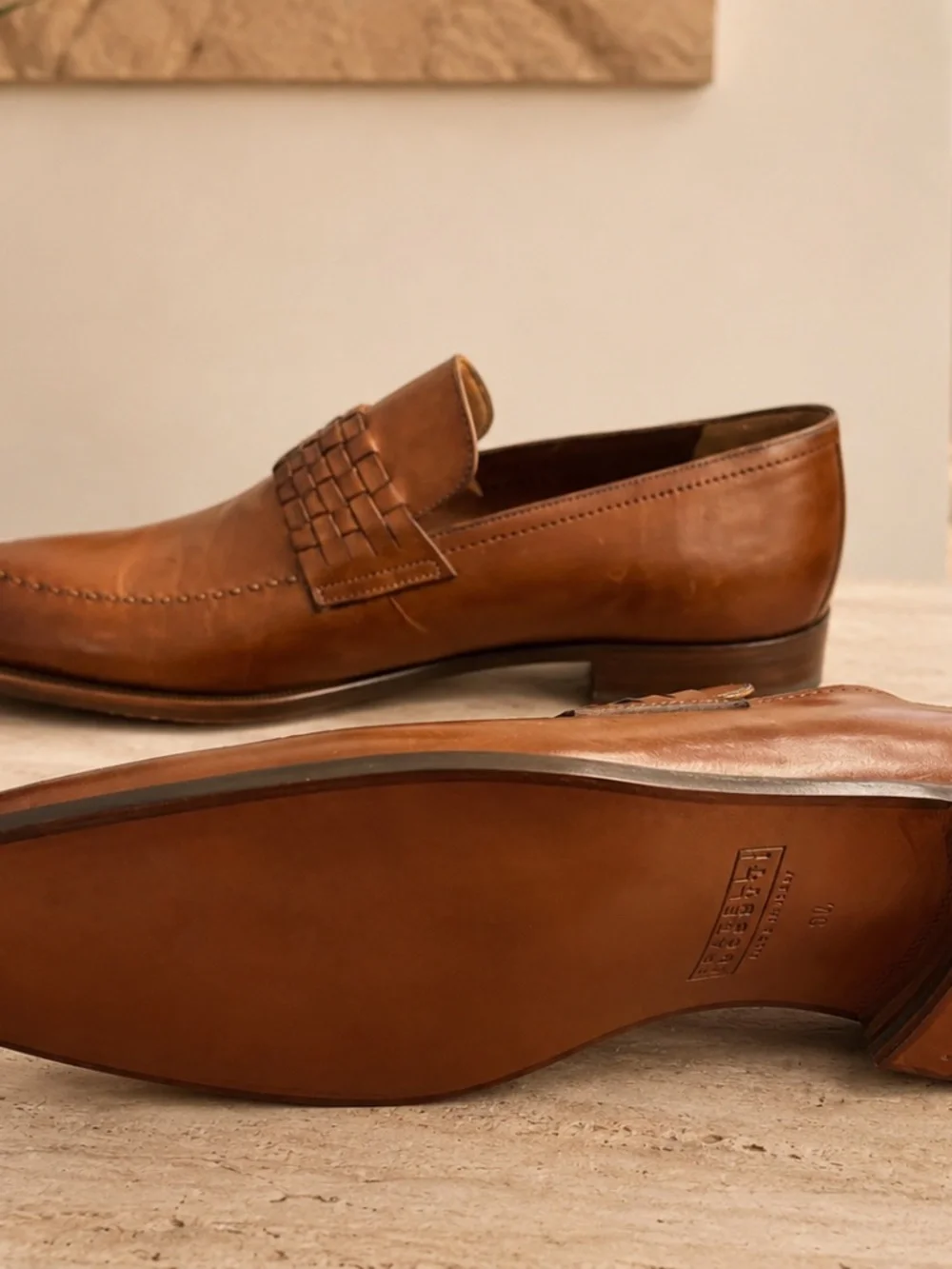 Fratelli Rossetti Splendor Cognac Leather Penny Loafers Mens 9.5 Italy NWOB
